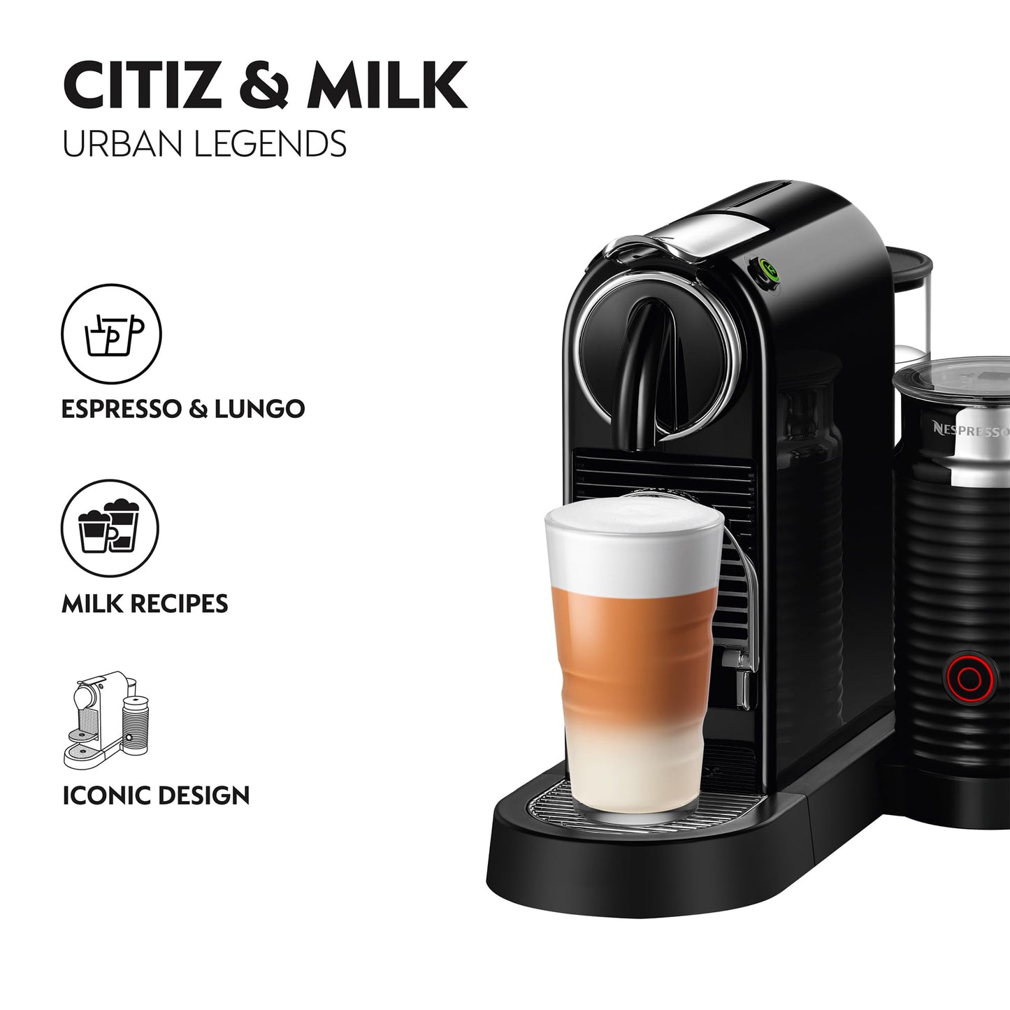 Nespresso De'Longhi CitiZ EN167.B, Capsule, Single-Serve Pod Coffee Machine, Compact Design, 19 Bar Pressure, 2 Cup Sizes, Welcome Set Included, Black, 1260 W