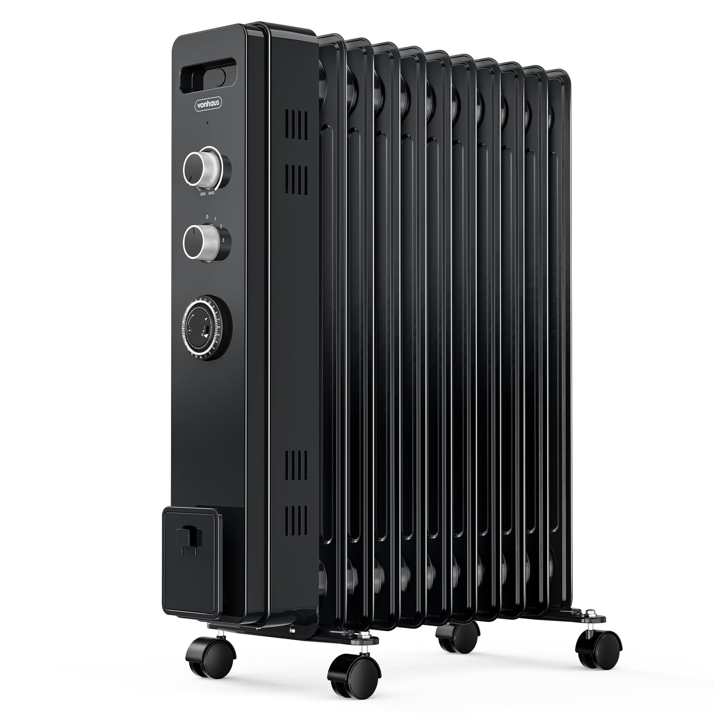 VonHaus Oil Filled Radiator 11 Fin, Heater Portable Electric Free Standing 2500W for Home, Office, Any Room – 24 hour Timer, Adjustable Thermostat, 3 Heat Settings, 4x Wheels, 1.5m Power Cable