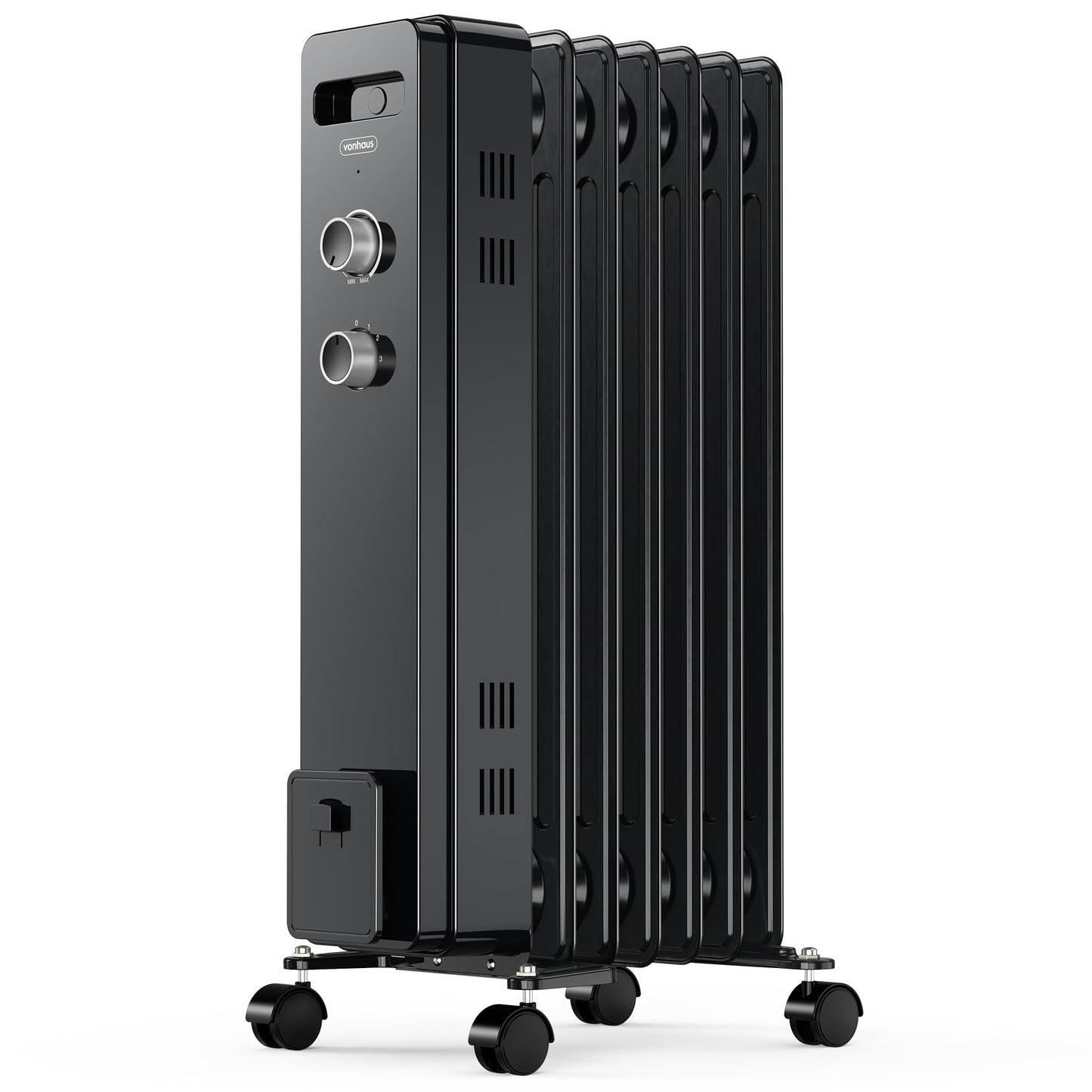VonHaus Oil Filled Radiator 9 Fin – Oil Heater Portable Electric Free Standing 2000W for Home, Office, Any Room – Adjustable Thermostat, 3 Heat Settings, 4x Wheels, 1.5m Power Cable – 2 Year Warranty