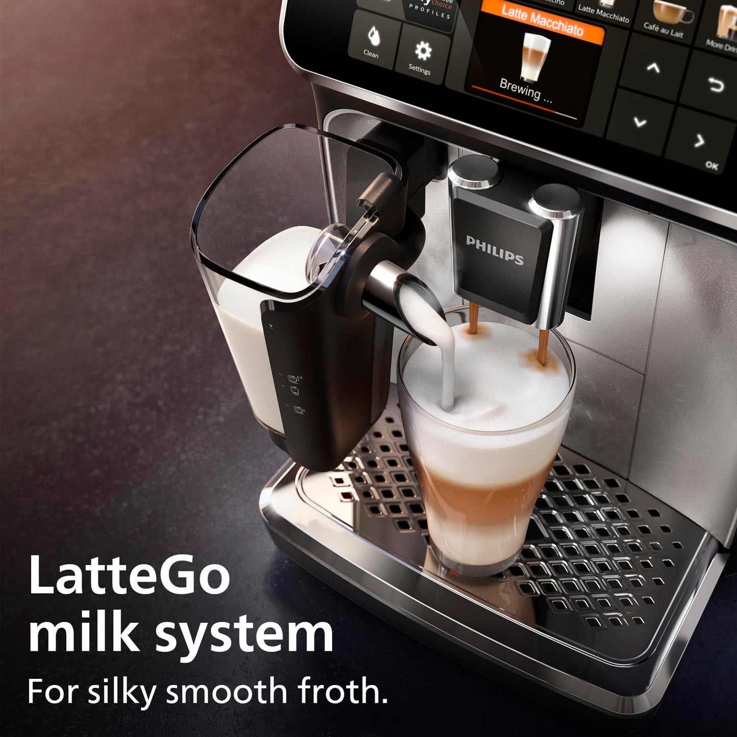 Philips 5500 Series Bean to Cup Coffee Machine – 20 Hot & Iced drinks, LatteGo Milk Frother, Fastest-to-Clean, 40% Quieter, Ceramic Grinder, Fully Automatic Espresso & Cappuccino maker – EP5546/70