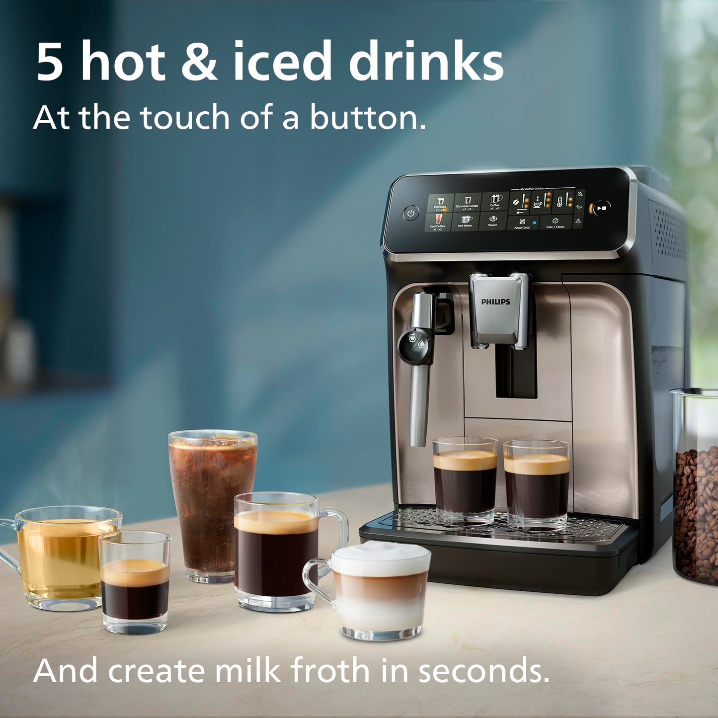 Philips 5500 Series Bean to Cup Coffee Machine – 20 Hot & Iced drinks, LatteGo Milk Frother, Fastest-to-Clean, 40% Quieter, Ceramic Grinder, Fully Automatic Espresso & Cappuccino maker – EP5546/70
