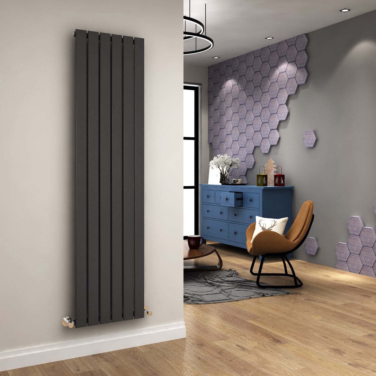 ELEGANT Radiators Vertical White Tall Single Bathroom Kitchen Designer Radiator Flat Panel 1800 x 452 mm