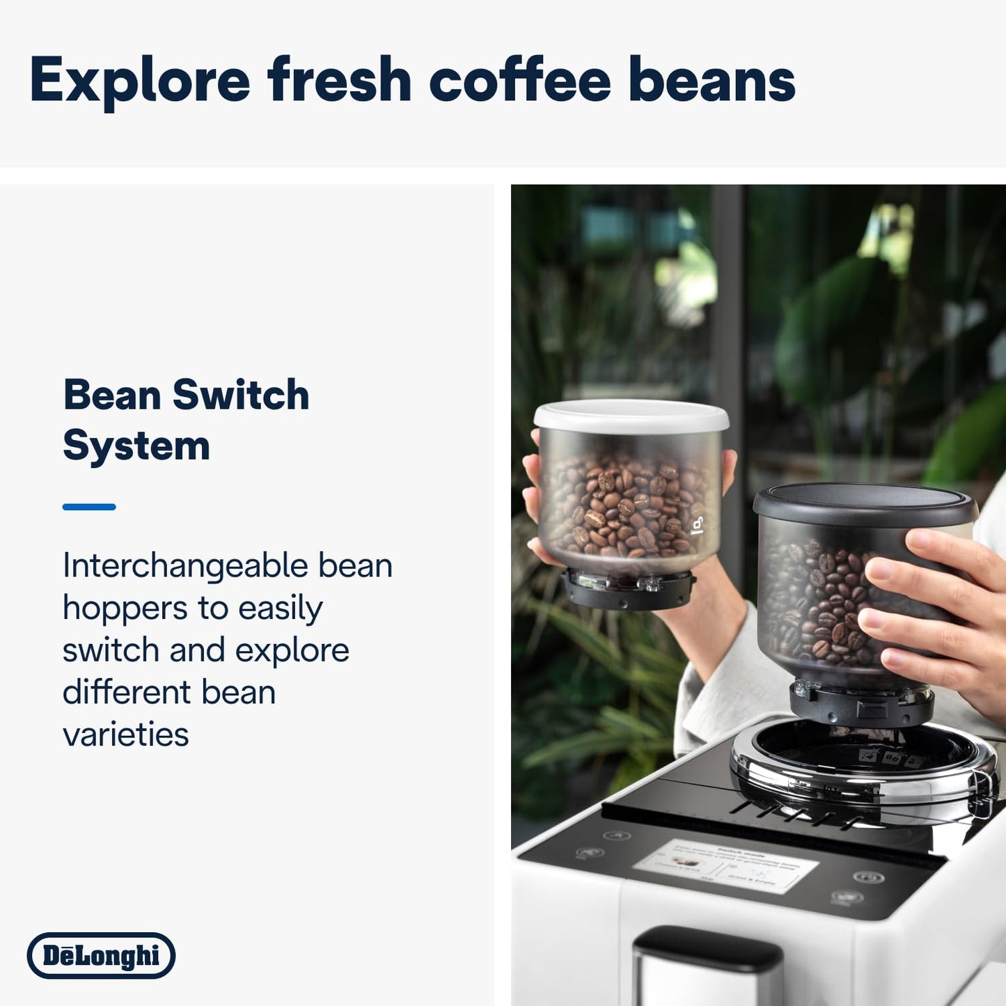 Delonghi Rivelia EXAM440.55.G, Fully Automatic Coffee Machine with LatteCrema Hot, Automatic Milk Frother, Compact Size Bean to Cup Coffee Machine, 16 Recipes, Full Touch Colored Display, Pebble Grey