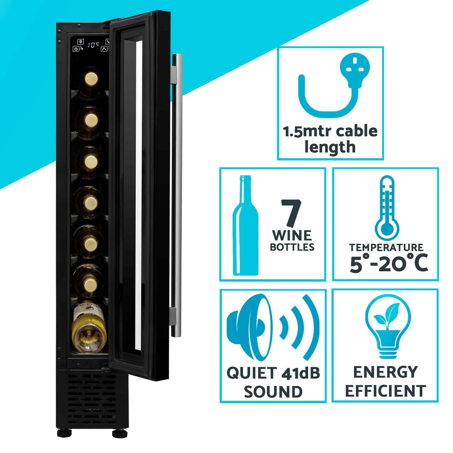Baridi Black 12 Bottle Wine Fridge Cooler, Super Quiet 25dB, Touch Control, LED - DH73