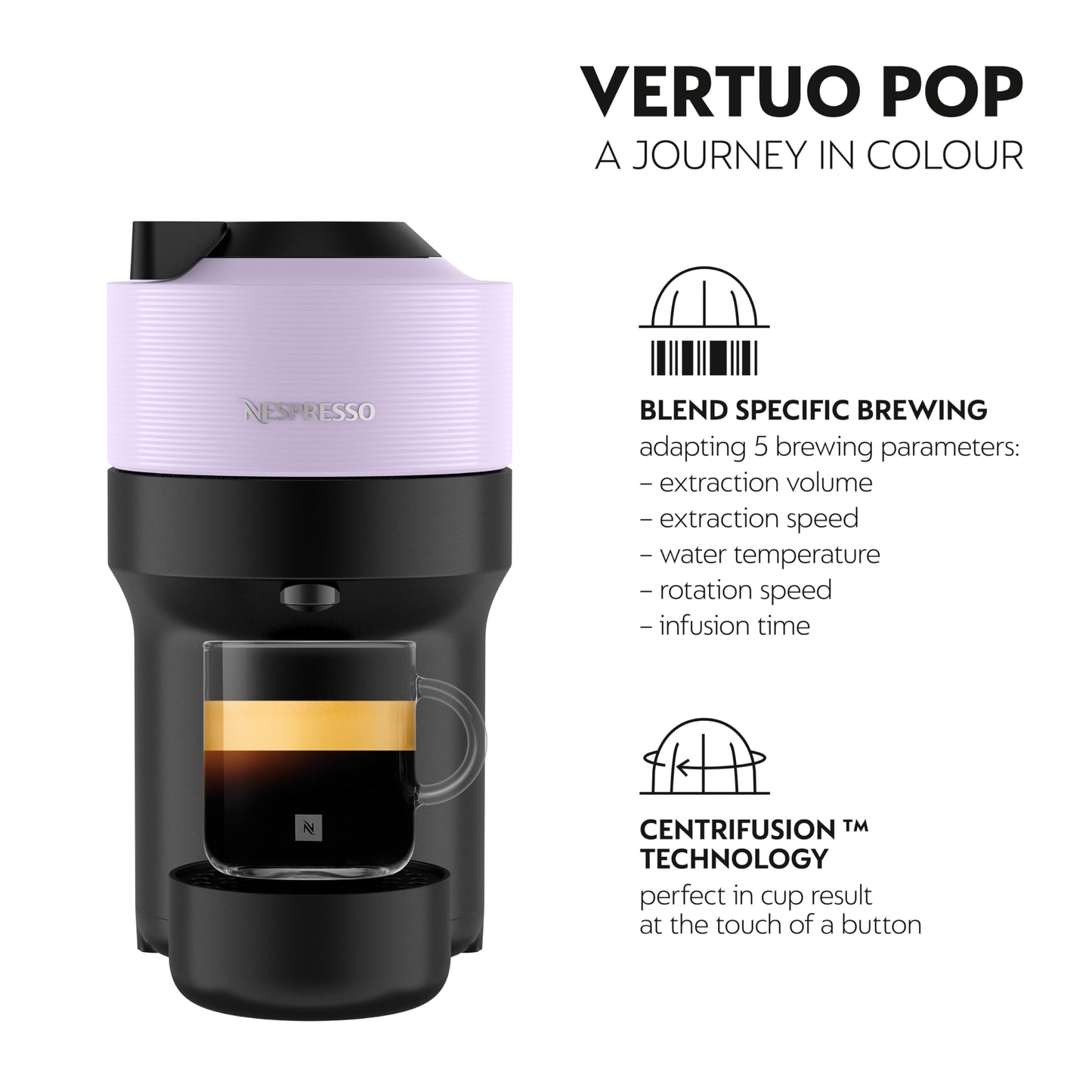 Nespresso Coffee Machine Barista Bundle includes Vertuo Pop White by Krups, Milk Frother, 2x Mugs, 2 x spoons, Melozio coffee pods & Chiaro coffee pods