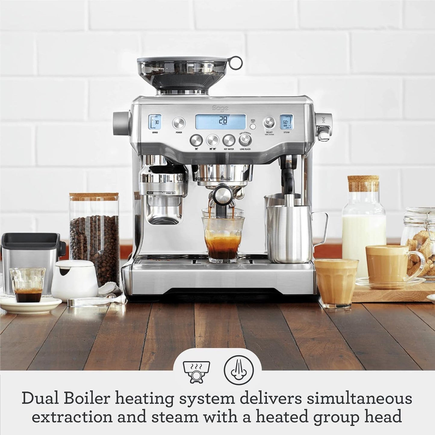 Sage - The Oracle, Bean to Cup Coffee Machine with Manual and Automatic Milk Frother, Volumetric or Timed Shot Control, 45 Grind Settings, Espresso, Cappuccino, 2.5L Water Tank, 2400 W, Black Truffle