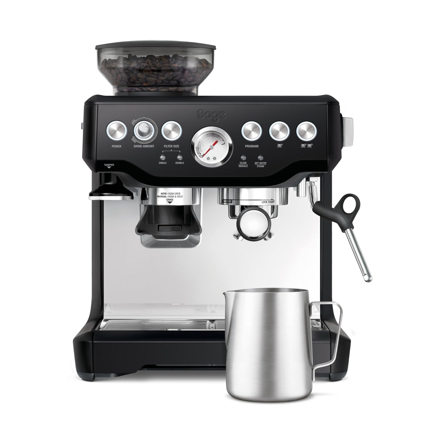 Sage - The Barista Express - Bean to Cup Coffee Machine with Grinder and Milk Frother, Black Gloss