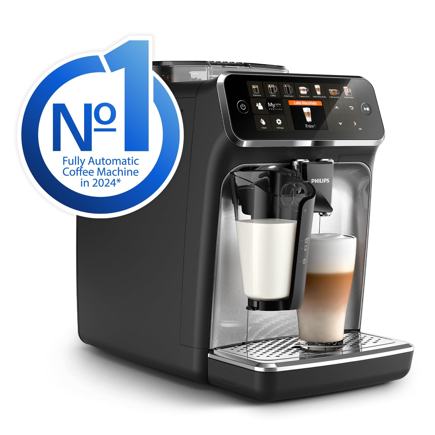 Philips 5500 Series Bean to Cup Coffee Machine – 20 Hot & Iced drinks, LatteGo Milk Frother, Fastest-to-Clean, 40% Quieter, Ceramic Grinder, Fully Automatic Espresso & Cappuccino maker – EP5546/70