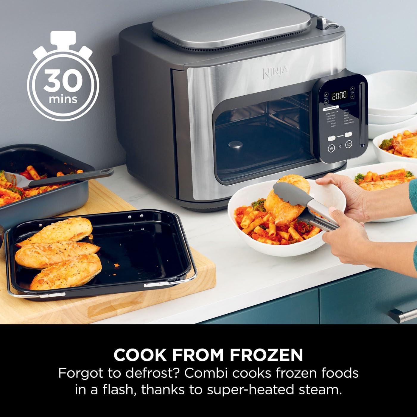 Ninja Combi 12-In-1 Multi-Cooker, Oven & Air Fryer, 12 Cooking Functions, Make 15 Minute* Family-Size Meals, Includes Bake Tray, Pan, & Recipe Guide, Grey, SFP700UK