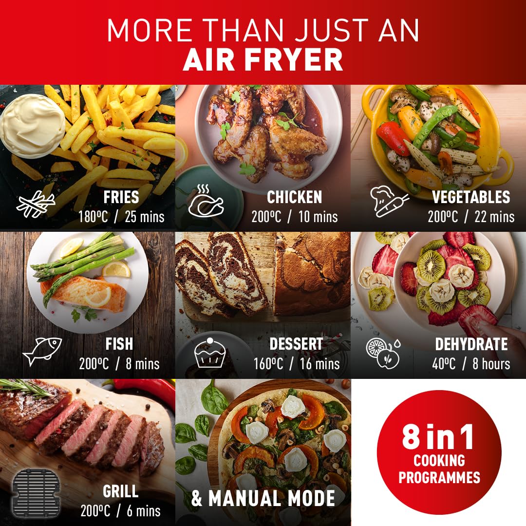 Tefal Easy Fry Dual Zone Digital Air Fryer, 2 Drawers, 8.3L, 8in1, Air Fry, Extra Crisp, Roast, Bake, Reheat, Dehydrate, 6 Portions, Non-Stick, Dishwasher Safe Baskets, Black & Metal EY901840