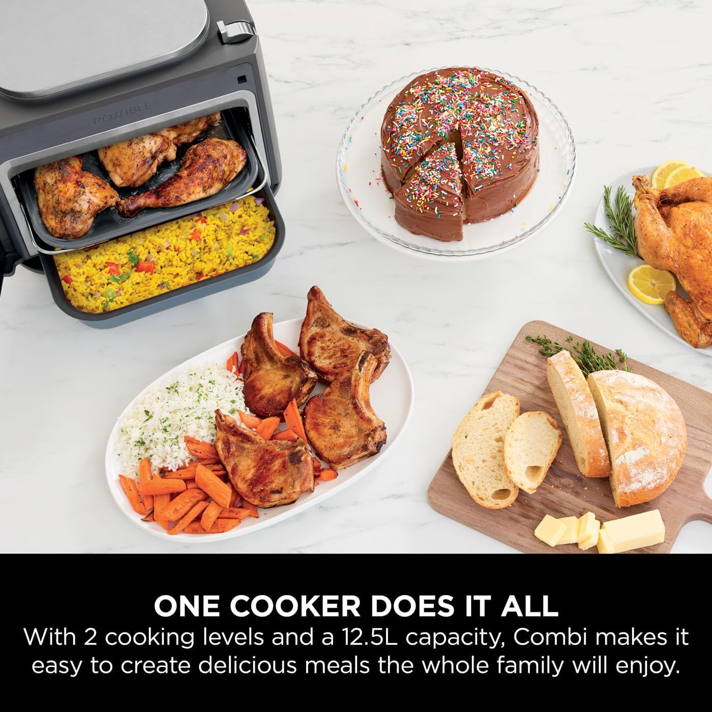 Ninja Combi 12-In-1 Multi-Cooker, Oven & Air Fryer, 12 Cooking Functions, Make 15 Minute* Family-Size Meals, Includes Bake Tray, Pan, & Recipe Guide, Grey, SFP700UK