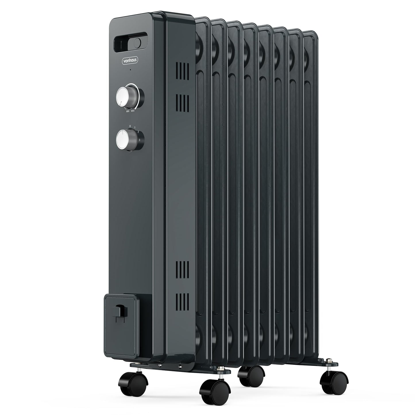 VonHaus Oil Filled Radiator 9 Fin – Oil Heater Portable Electric Free Standing 2000W for Home, Office, Any Room – Adjustable Thermostat, 3 Heat Settings, 4x Wheels, 1.5m Power Cable – 2 Year Warranty