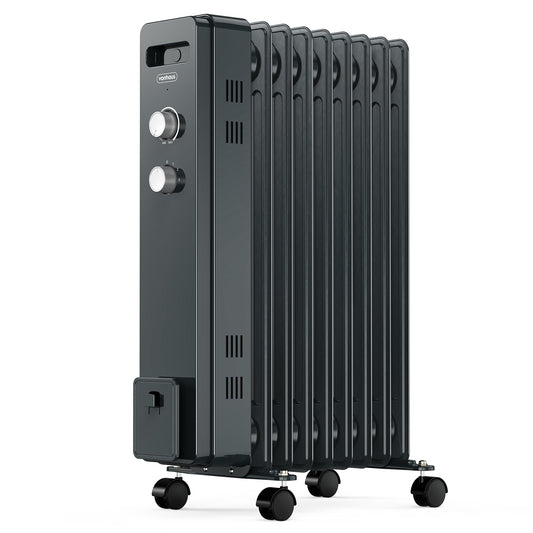VonHaus Oil Filled Radiator 9 Fin – Oil Heater Portable Electric Free Standing 2000W for Home, Office, Any Room – Adjustable Thermostat, 3 Heat Settings, 4x Wheels, 1.5m Power Cable – 2 Year Warranty