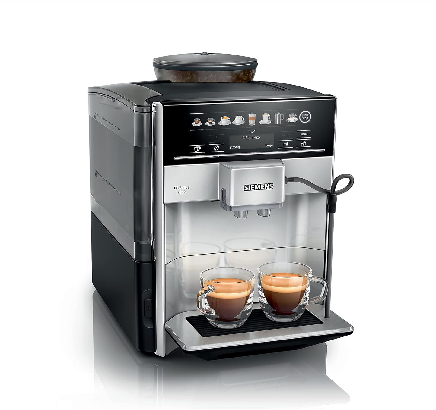 SIEMENS EQ6 plus S300, Fully Automatic Bean to Cup Espresso Coffee Machine with Cappuccinatore milk system, 10 coffee beverages, 2 user profiles - TE653M11GB, Titanium