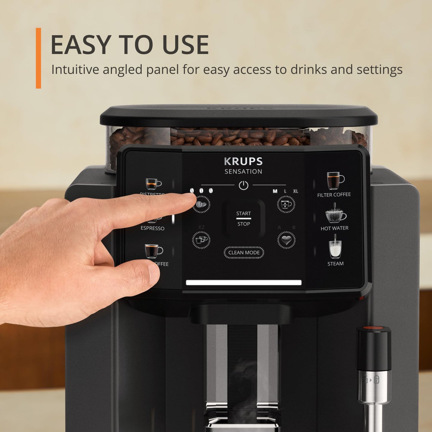 KRUPS EA895N40 Evidence One Automatic Coffee Machine, Espresso, Cappuccino, 2.3 liters, Meteor Grey, 17 Drink Options, Bean to Cup