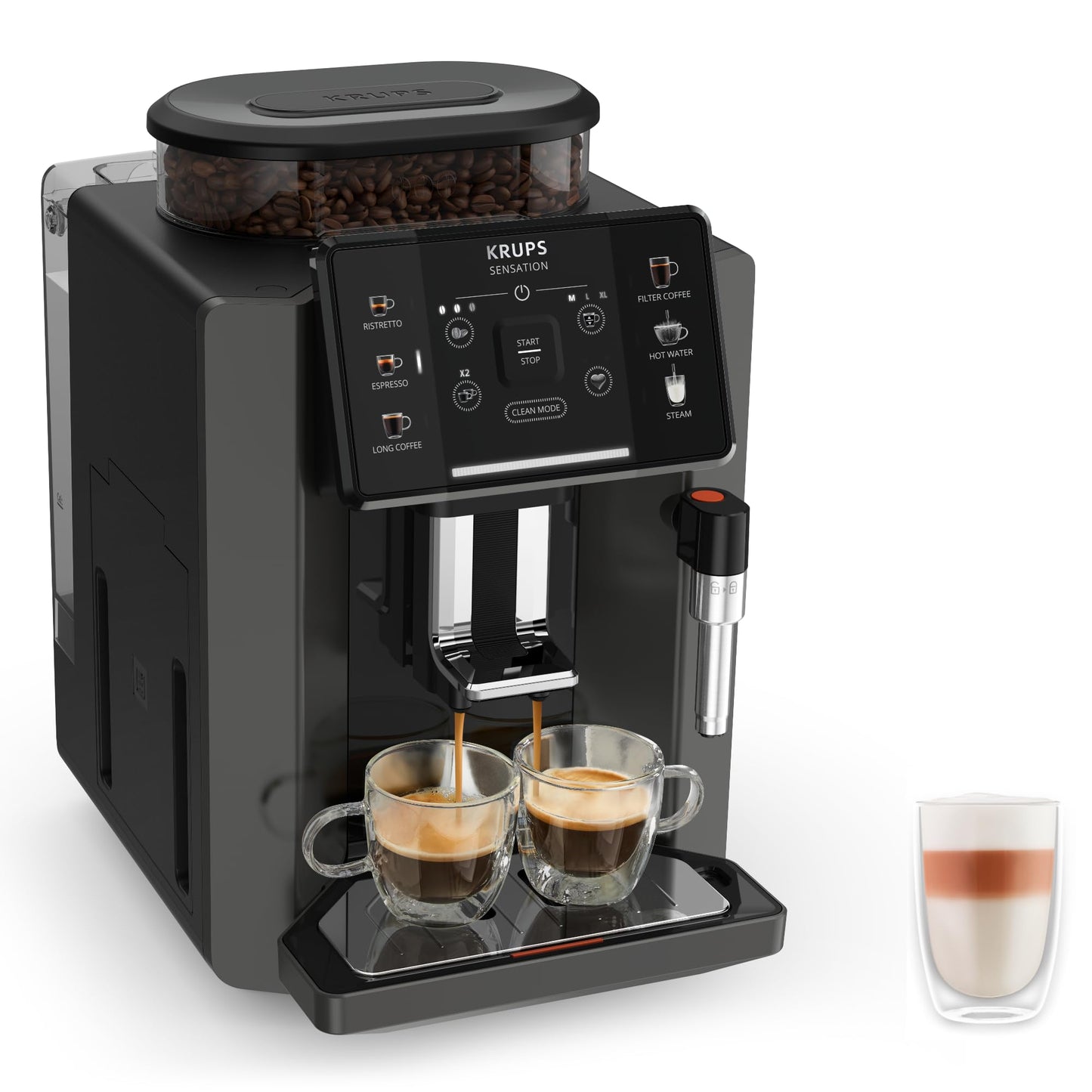 KRUPS EA895N40 Evidence One Automatic Coffee Machine, Espresso, Cappuccino, 2.3 liters, Meteor Grey, 17 Drink Options, Bean to Cup