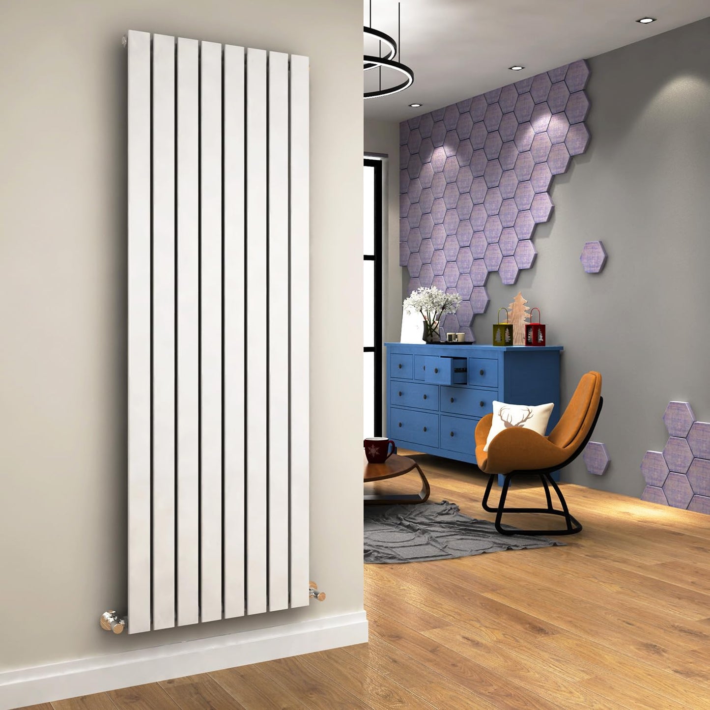 ELEGANT 1600 x 300 mm Vertical Designer Radiator Anthracite Double Flat Panel Column Tall Upright Central Heating Radiators