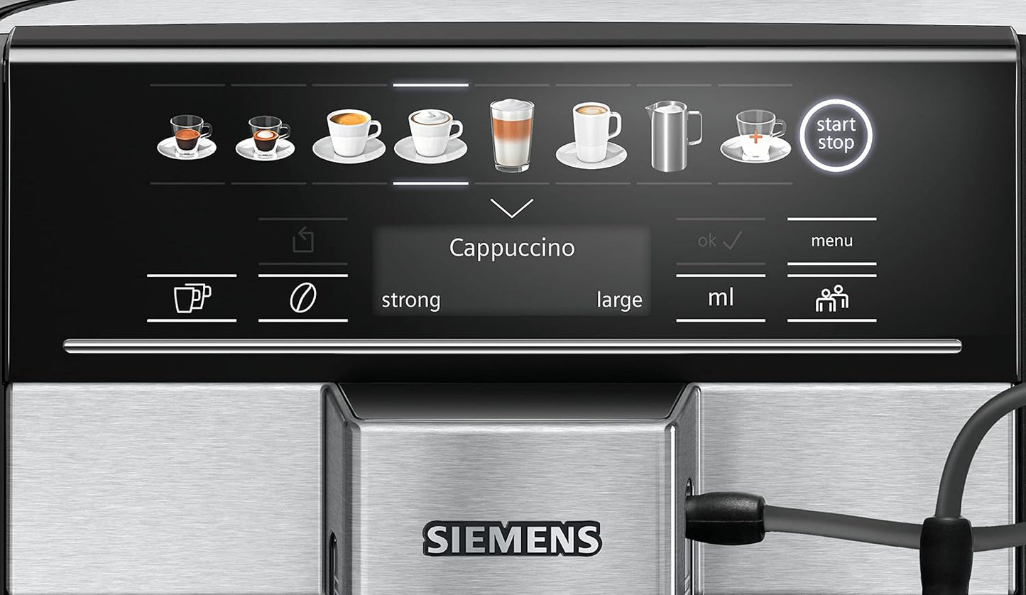 SIEMENS EQ6 plus S300, Fully Automatic Bean to Cup Espresso Coffee Machine with Cappuccinatore milk system, 10 coffee beverages, 2 user profiles - TE653M11GB, Titanium