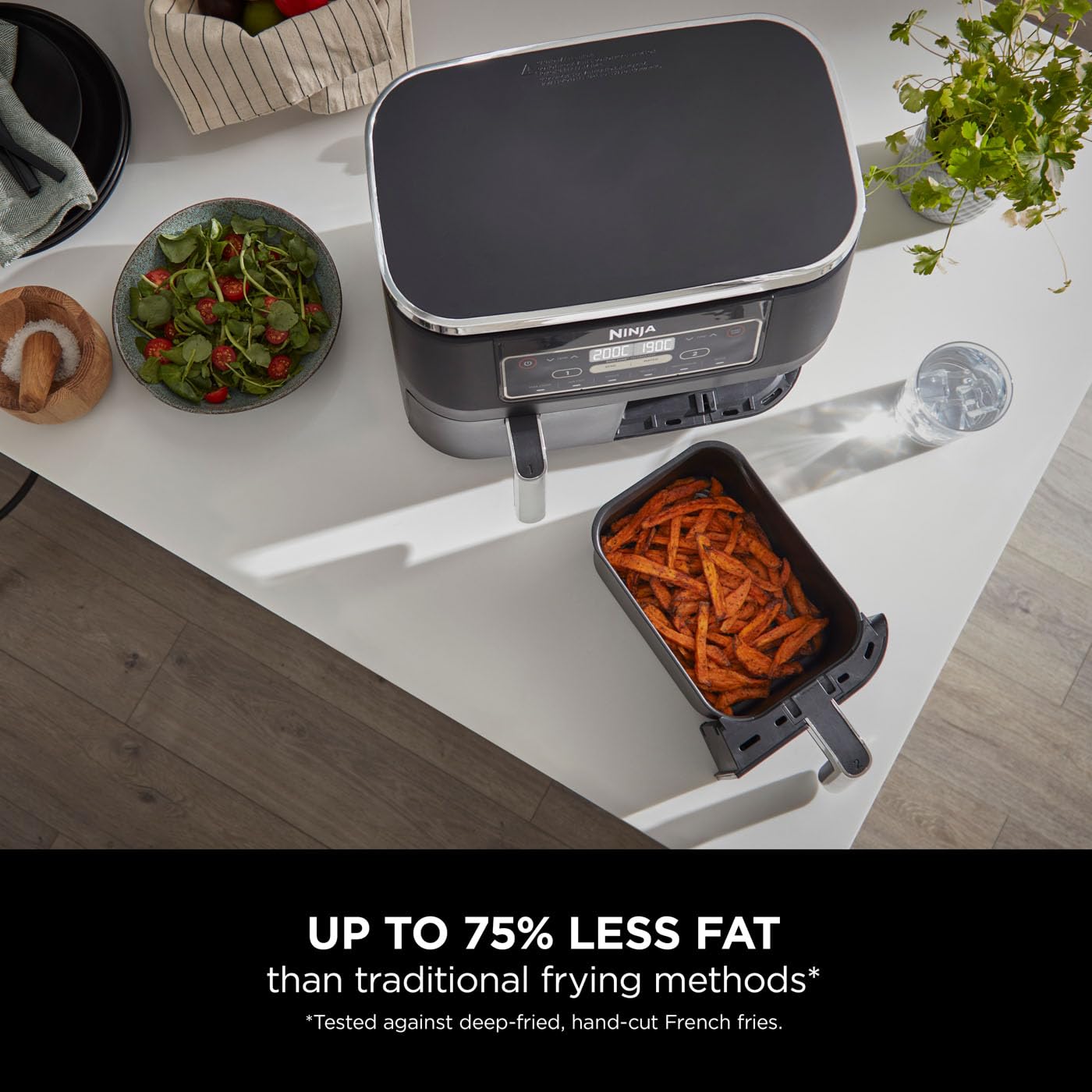 Ninja Foodi MAX Dual Zone Air Fryer, Amazon Exclusive, Tongs, 2 Drawers, 9.5L, 6-in-1, Use No Oil, Air Fry, Max Crisp, Roast, Bake, 8 Portions, Nonstick Dishwasher Safe Baskets, Copper/Black AF400UKCP