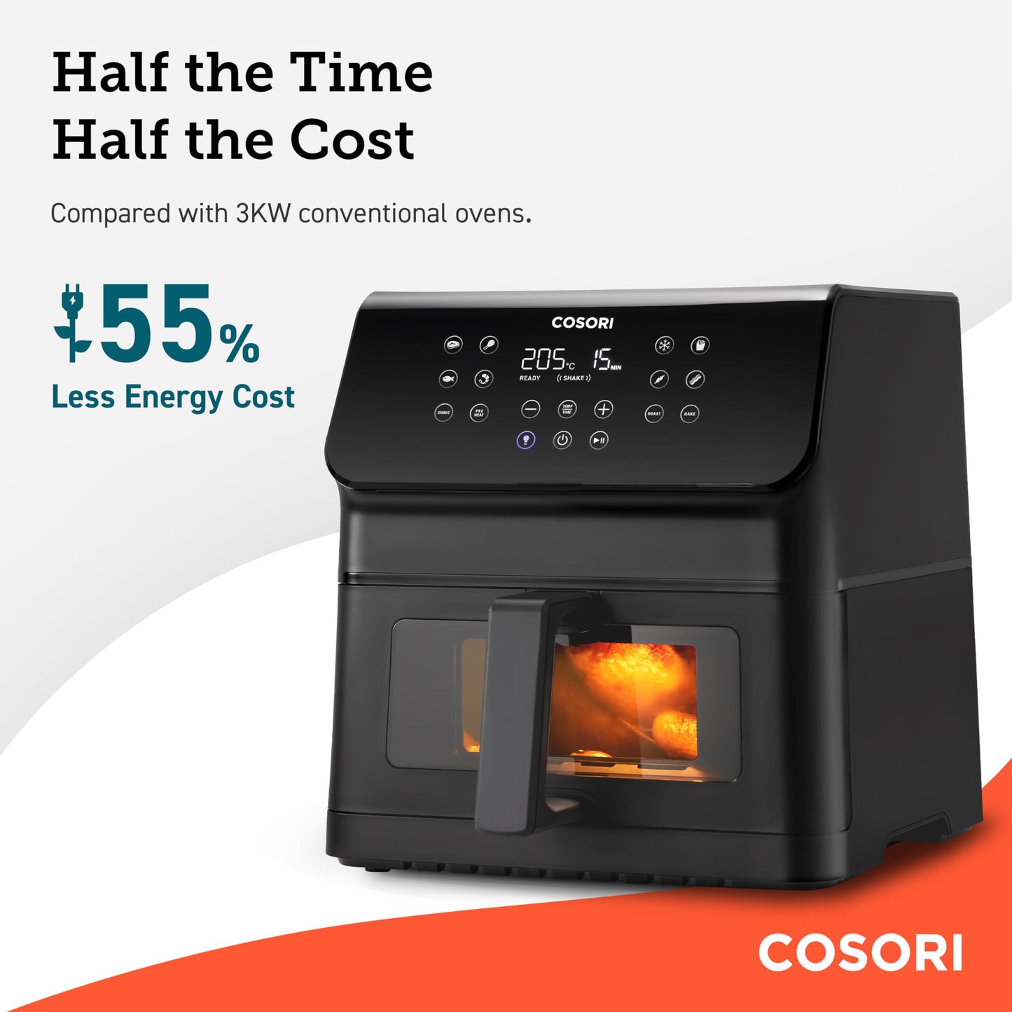 COSORI Air Fryer Large 6.2L, Clear Blaze airfryer with Visual Window, 55% Savings and 85% Less Oil, 8 Presets Plus Roast, Bake, Shake Reminder, 80+ Recipes, Dishwasher Safe, Quiet, 1700W, Black