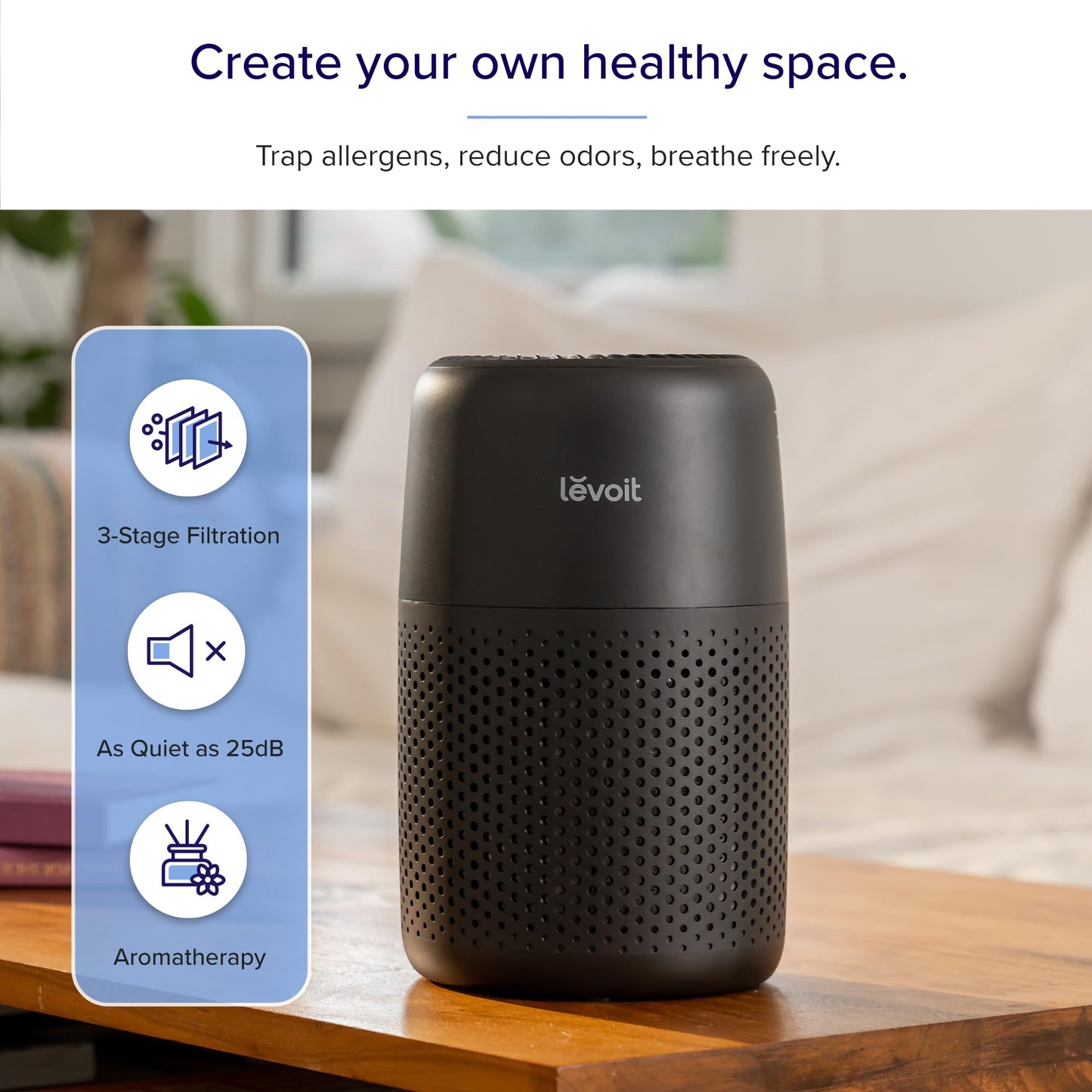 LEVOIT Air Purifier for Bedroom Home, Quiet HEPA Filter Cleaner with Fragrance Sponge & 3 Speed for Better Sleep, Air Frenshener, Allergies, Dust, Pet Dander, Odour, Smoke, Office, Desktop, Core Mini