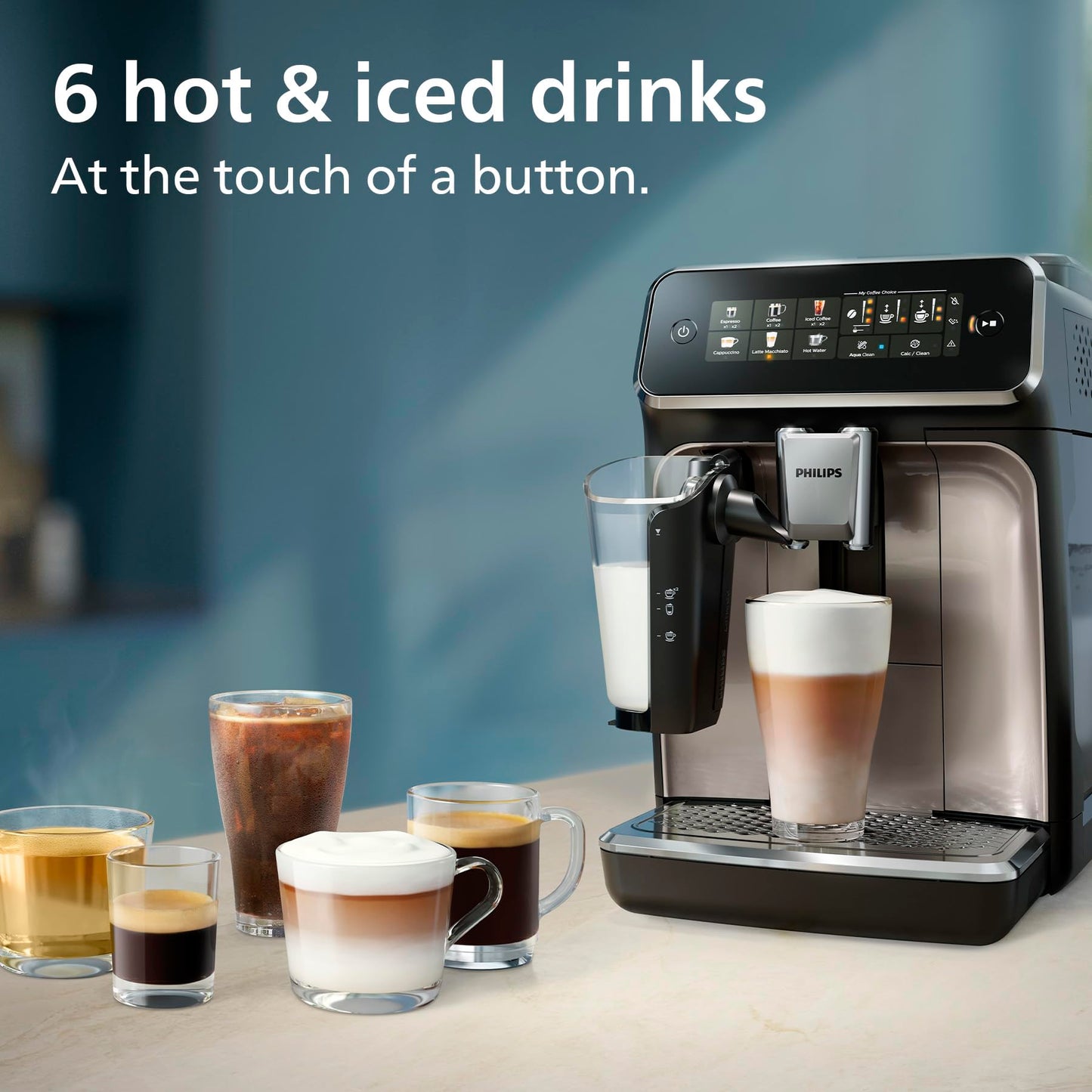 Philips 5500 Series Bean to Cup Coffee Machine – 20 Hot & Iced drinks, LatteGo Milk Frother, Fastest-to-Clean, 40% Quieter, Ceramic Grinder, Fully Automatic Espresso & Cappuccino maker – EP5546/70