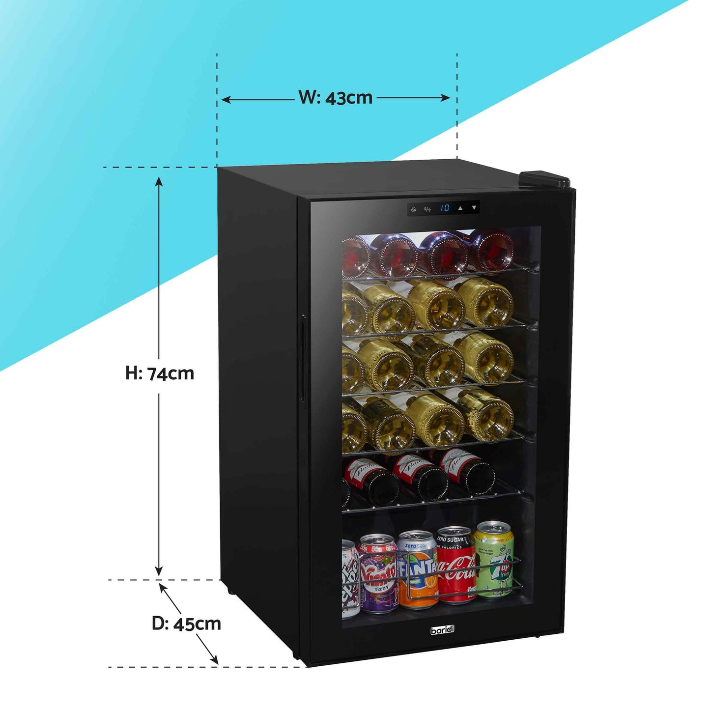 Baridi Black 12 Bottle Wine Fridge Cooler, Super Quiet 25dB, Touch Control, LED - DH73