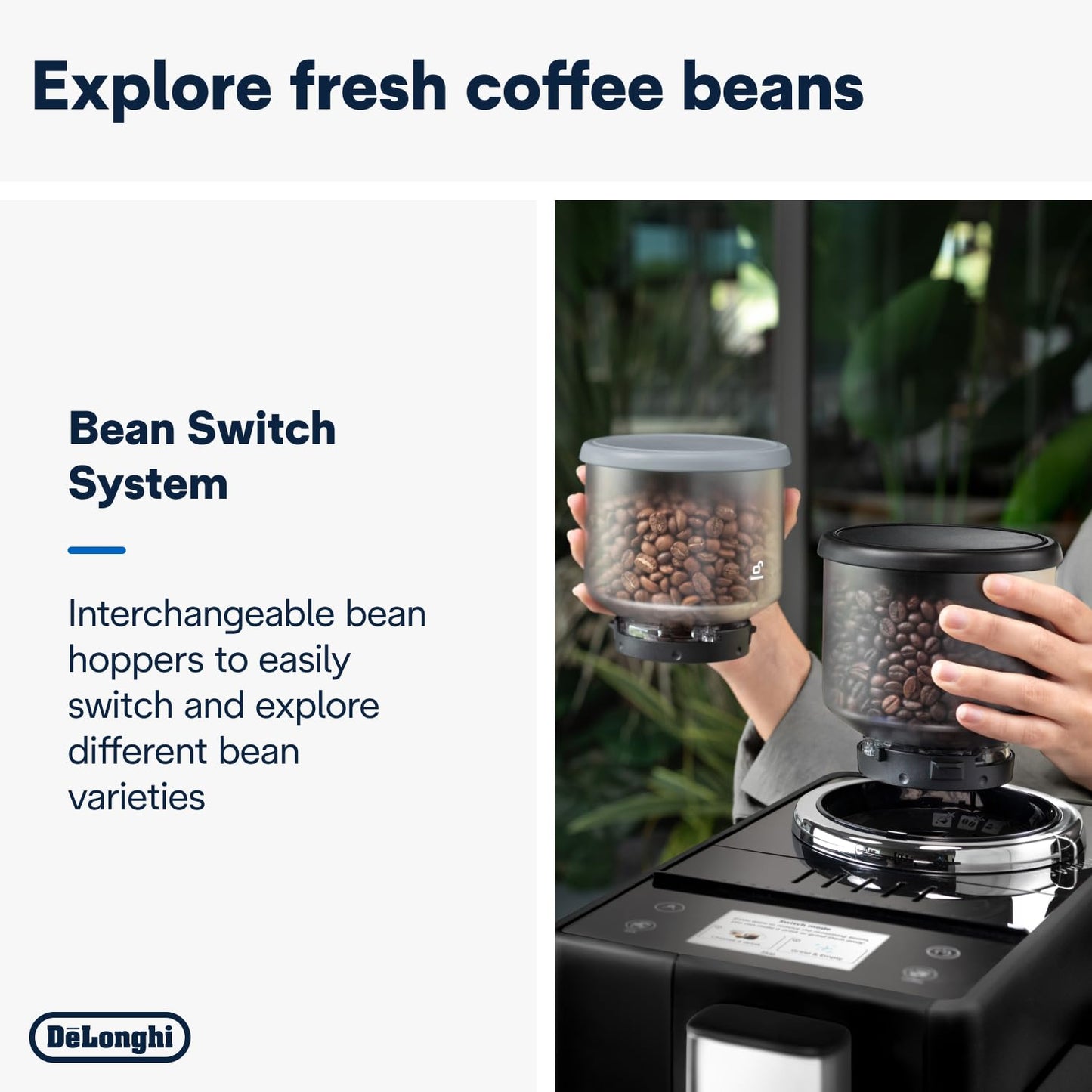 Delonghi Rivelia EXAM440.55.G, Fully Automatic Coffee Machine with LatteCrema Hot, Automatic Milk Frother, Compact Size Bean to Cup Coffee Machine, 16 Recipes, Full Touch Colored Display, Pebble Grey