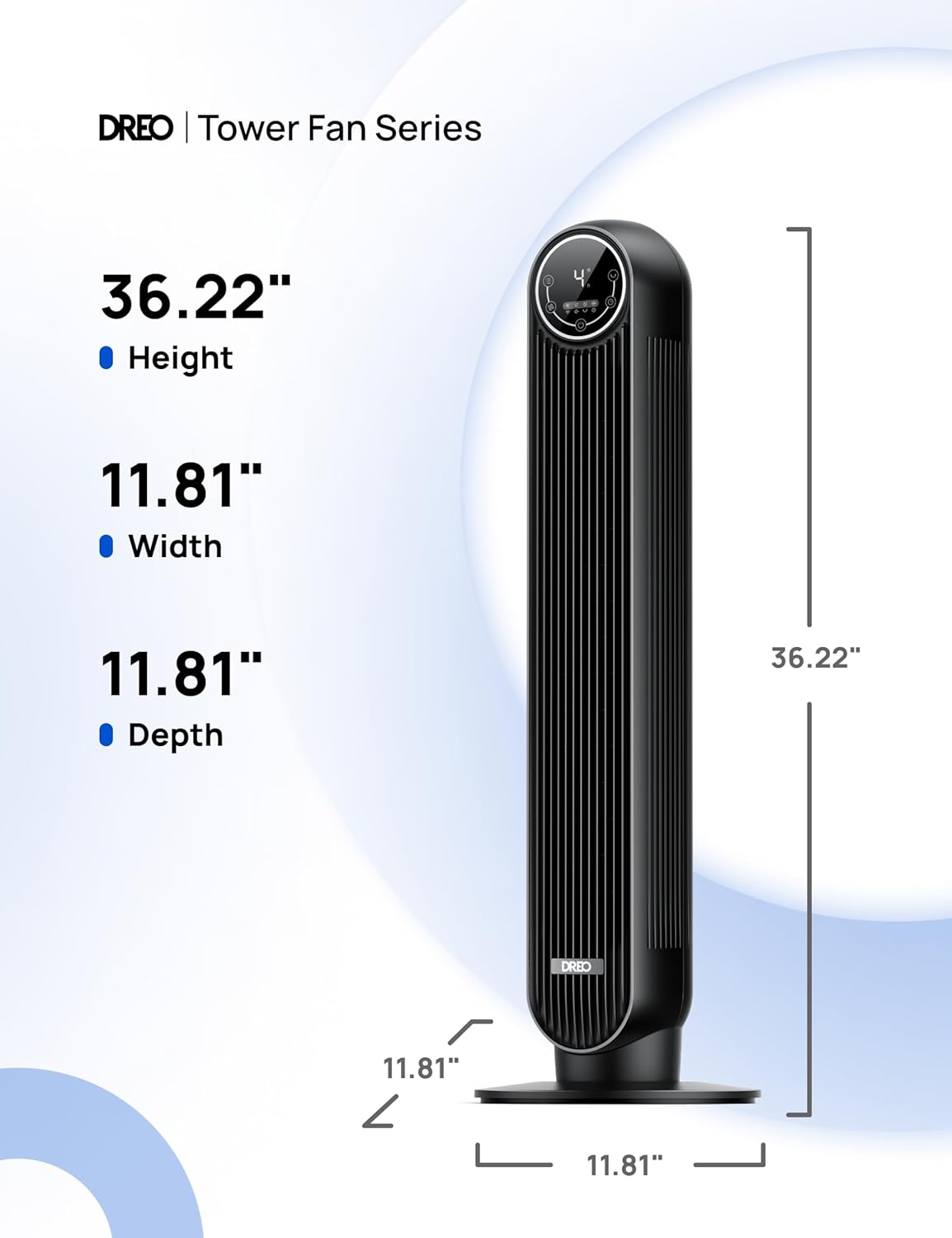 Dreo 28dB Silent Tower Fan, 7.3m/s Velocity Electric Cooling Fan with Remote Control 90° Oscillating 4 Speeds 4 Modes 8H Timer LED Display, Quiet Standing Bladeless Floor Fans for Bedroom, Nomad One