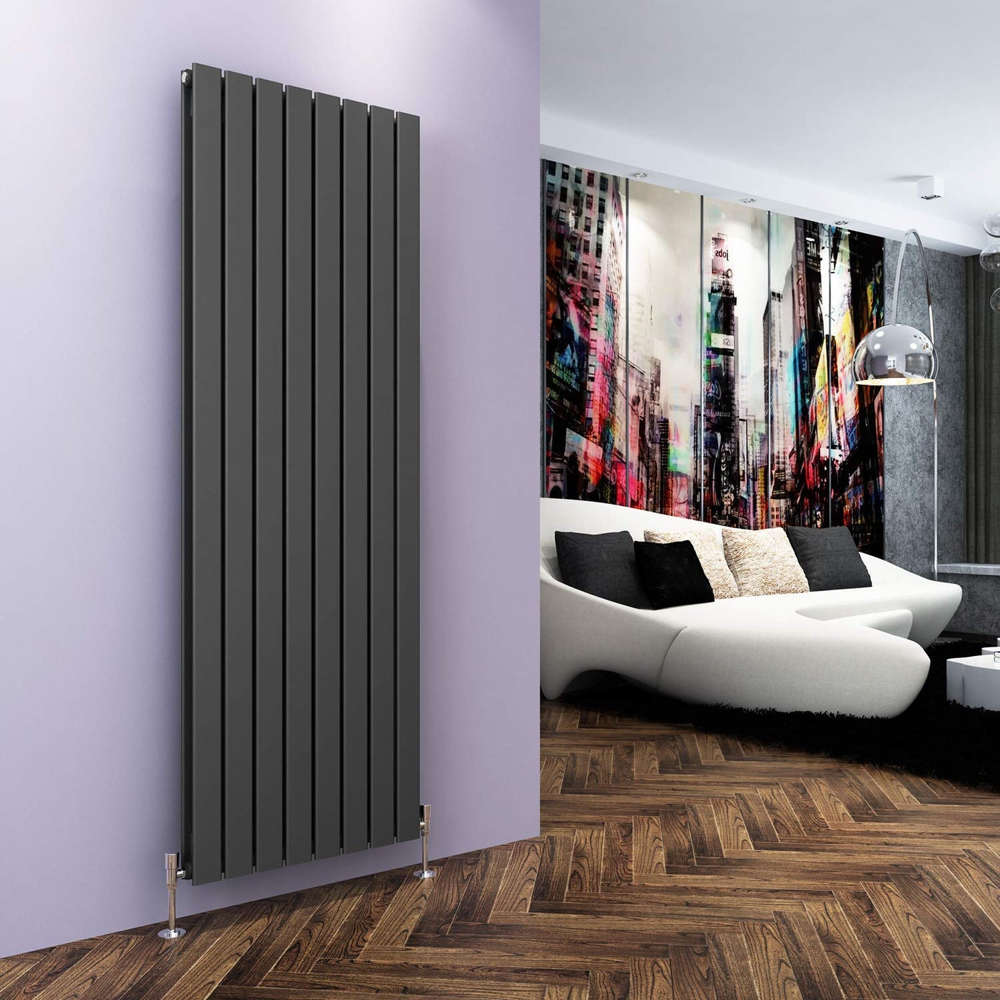 ELEGANT 1600 x 300 mm Vertical Designer Radiator Anthracite Double Flat Panel Column Tall Upright Central Heating Radiators