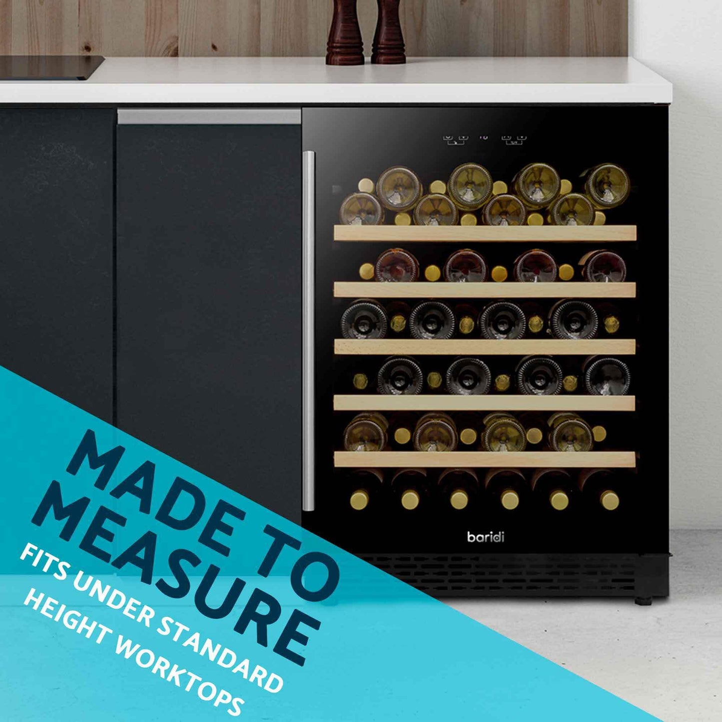 Baridi Black 12 Bottle Wine Fridge Cooler, Super Quiet 25dB, Touch Control, LED - DH73