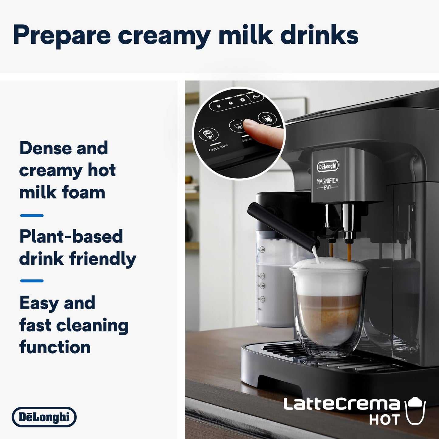 De'Longhi Magnifica Evo, Bean to Cup Coffee and Cappuccino Maker, 1450 watts, 250g bean container, 1.8L water container, ECAM292.81.B, Plastic, Black