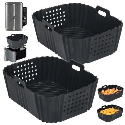 BYKITCHEN Air Fryer Silicone Liner for Ninja Double Stack XL 9.5L SL400UK, Perforated Air Fryer Liners Reusable, Airfryer Accessories for Ninja Double Stack Vertical Dual Drawer Airfryer (2 PCS)