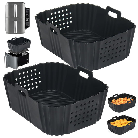 BYKITCHEN Air Fryer Silicone Liner for Ninja Double Stack XL 9.5L SL400UK, Perforated Air Fryer Liners Reusable, Airfryer Accessories for Ninja Double Stack Vertical Dual Drawer Airfryer (2 PCS)