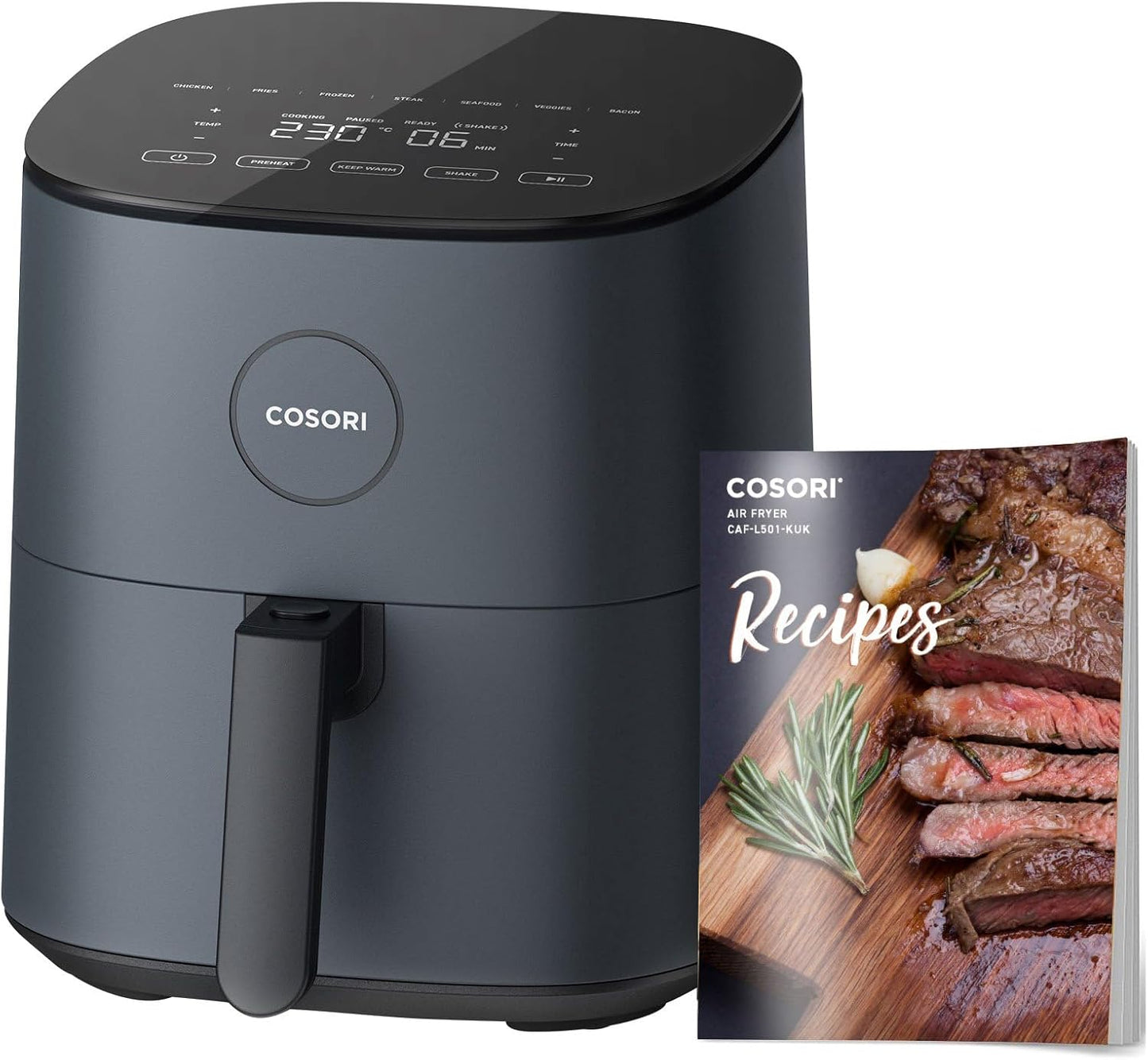 COSORI Air Fryer 4.7L, 9-in-1 Compact Air Fryers Oven, 130+ Recipes(Cookbook & Online), Max 230℃ Setting, Digital Tempered Glass Display, Quiet, 4 Portions, Non-Stick, Dishwasher Safe, 1500W