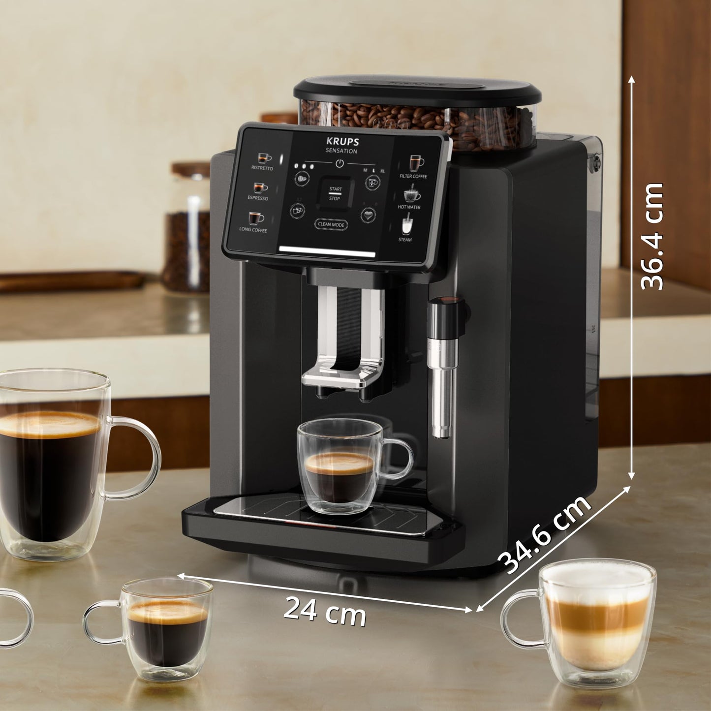KRUPS EA895N40 Evidence One Automatic Coffee Machine, Espresso, Cappuccino, 2.3 liters, Meteor Grey, 17 Drink Options, Bean to Cup