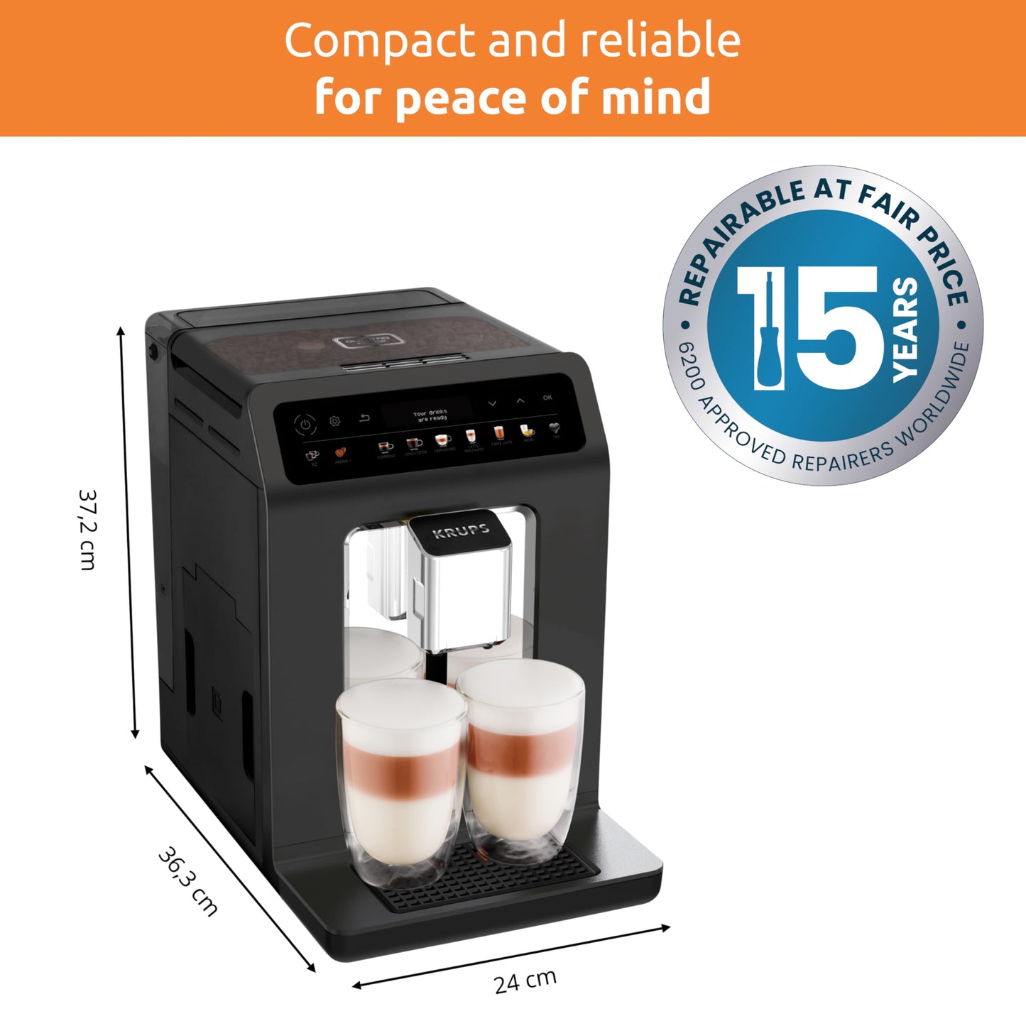 KRUPS EA895N40 Evidence One Automatic Coffee Machine, Espresso, Cappuccino, 2.3 liters, Meteor Grey, 17 Drink Options, Bean to Cup