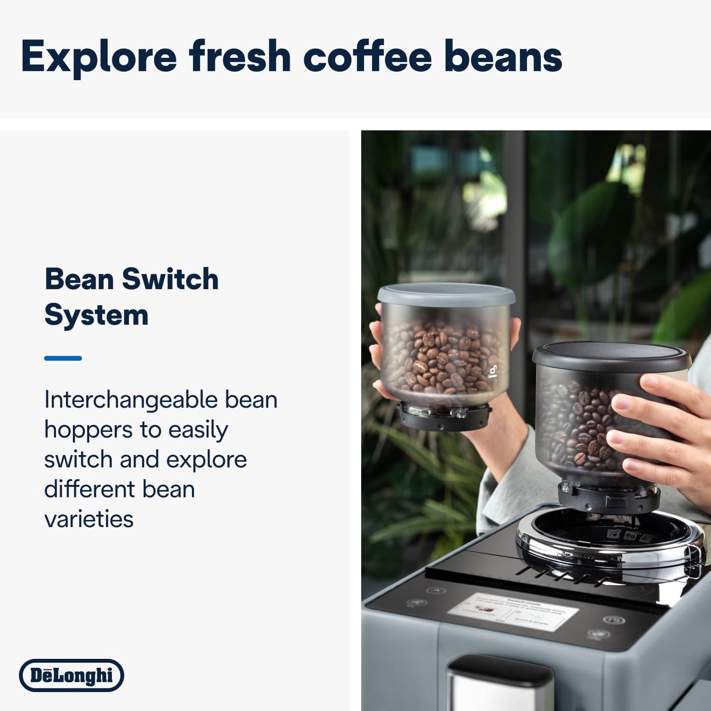 Delonghi Rivelia EXAM440.55.G, Fully Automatic Coffee Machine with LatteCrema Hot, Automatic Milk Frother, Compact Size Bean to Cup Coffee Machine, 16 Recipes, Full Touch Colored Display, Pebble Grey