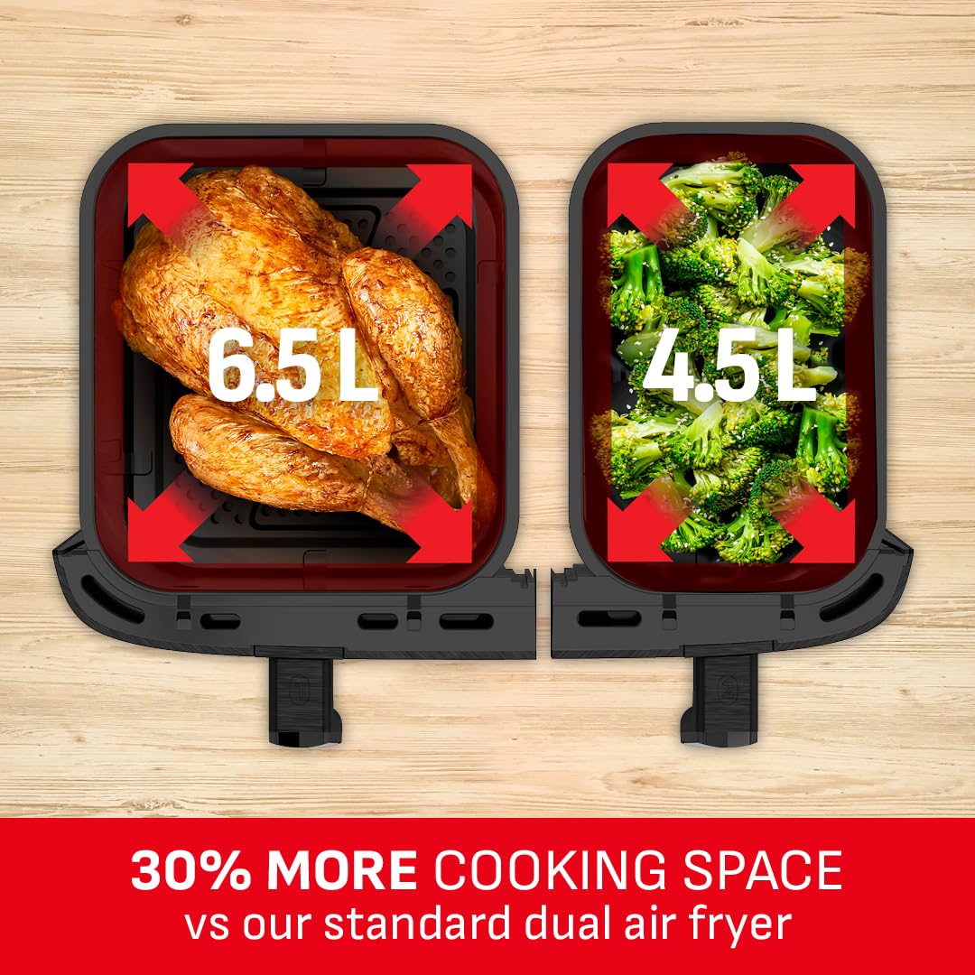 Tefal Easy Fry Dual Zone Digital Air Fryer, 2 Drawers, 8.3L, 8in1, Air Fry, Extra Crisp, Roast, Bake, Reheat, Dehydrate, 6 Portions, Non-Stick, Dishwasher Safe Baskets, Black & Metal EY901840