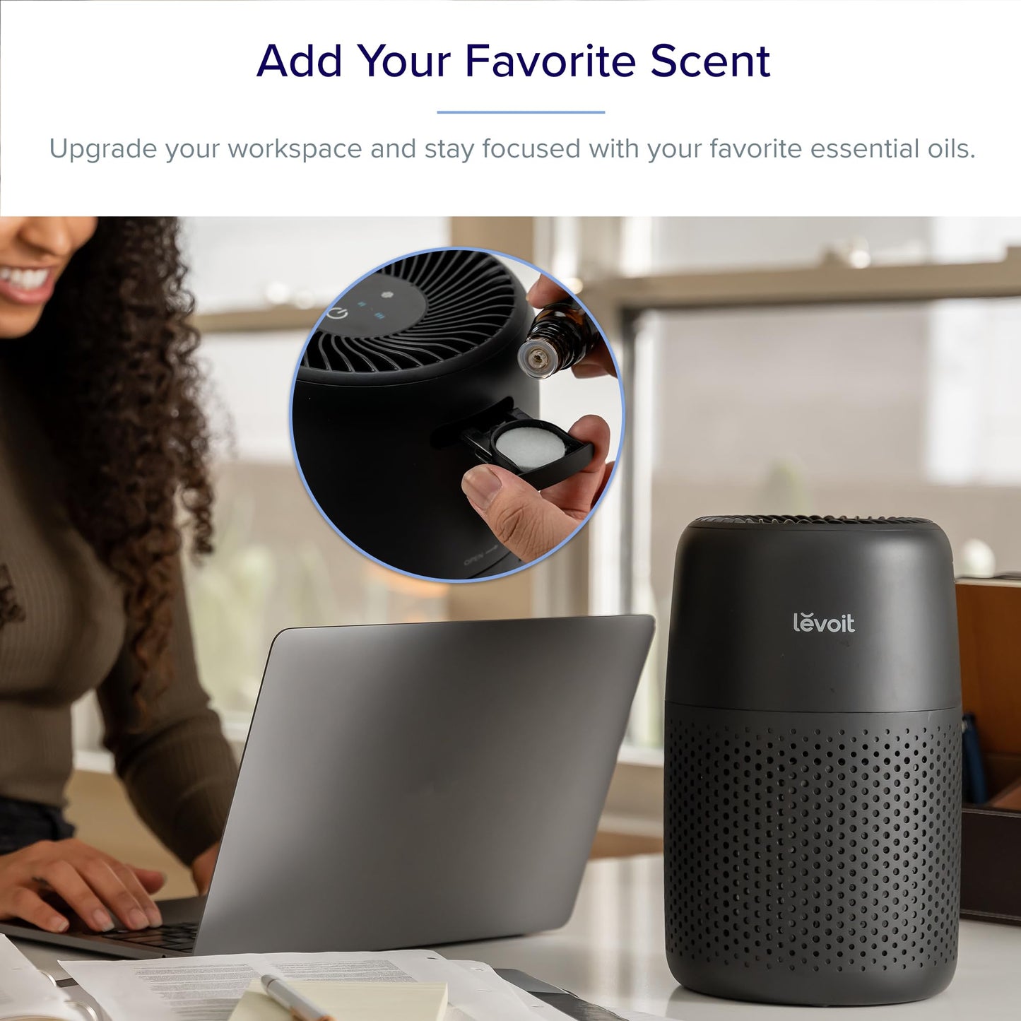 LEVOIT Air Purifier for Bedroom Home, Quiet HEPA Filter Cleaner with Fragrance Sponge & 3 Speed for Better Sleep, Air Frenshener, Allergies, Dust, Pet Dander, Odour, Smoke, Office, Desktop, Core Mini