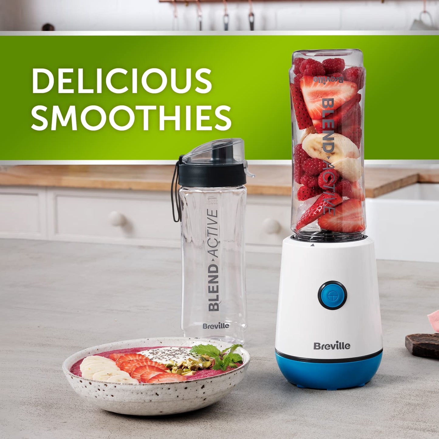 Breville Blend Active Personal Blender & Smoothie Maker | 350W | 2 Portable Blend Active Bottles (600ml) | Leak Proof Lids | White & Pink [VBL248]