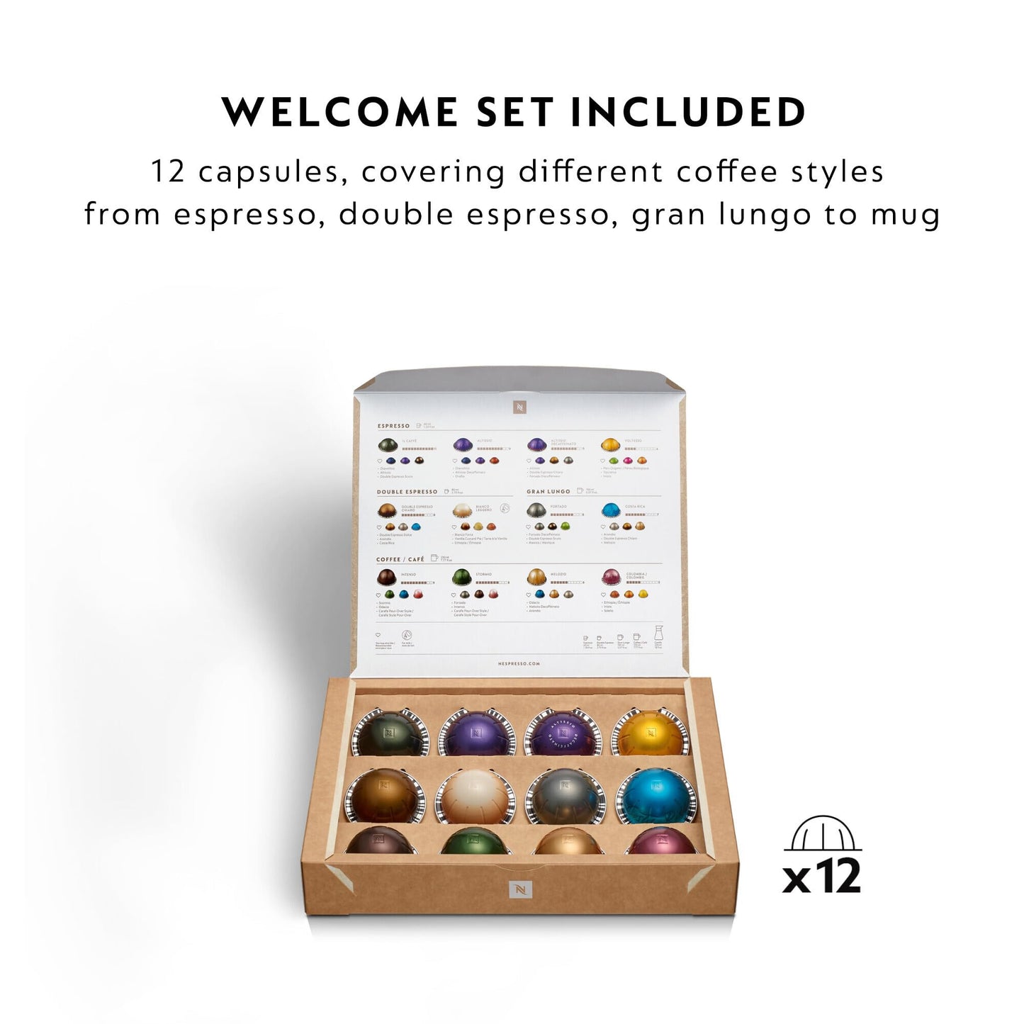 Nespresso Coffee Machine Barista Bundle includes Vertuo Pop White by Krups, Milk Frother, 2x Mugs, 2 x spoons, Melozio coffee pods & Chiaro coffee pods