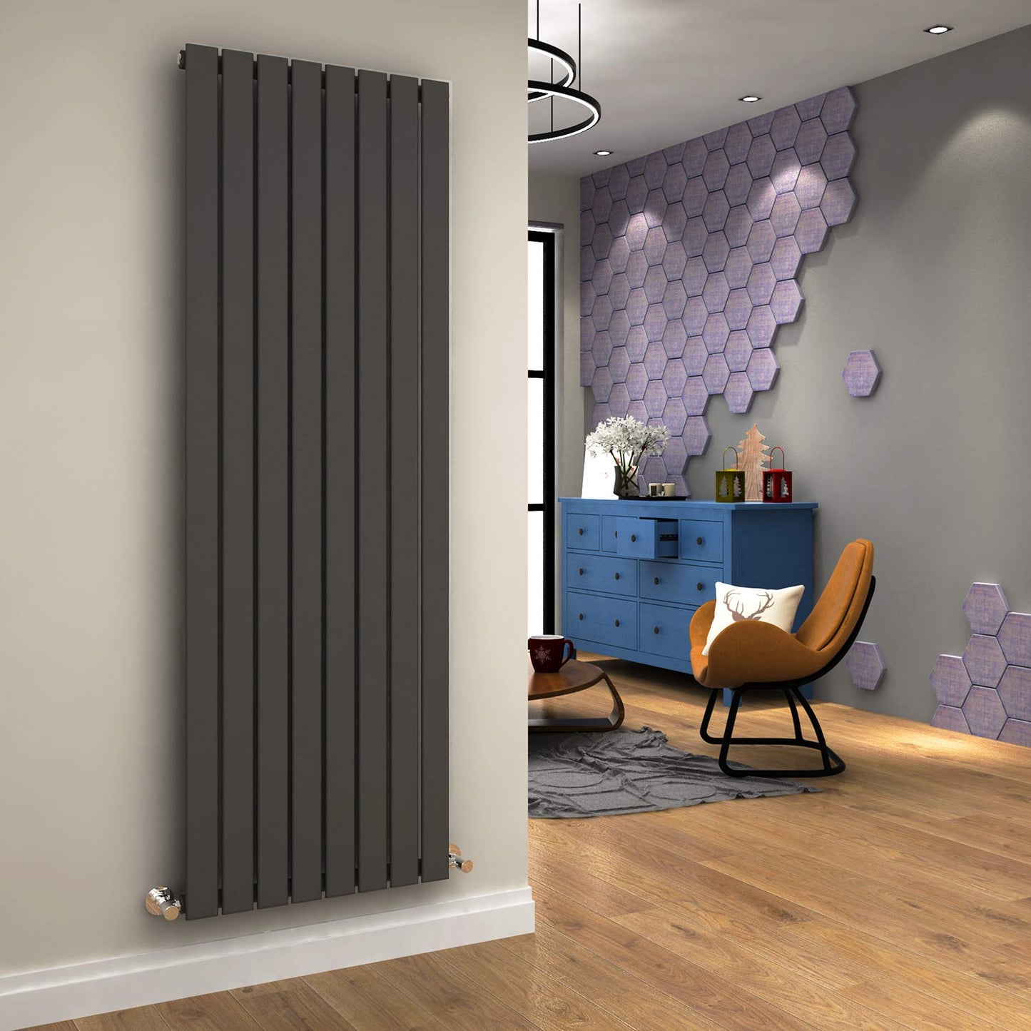 ELEGANT Radiators Vertical White Tall Single Bathroom Kitchen Designer Radiator Flat Panel 1800 x 452 mm