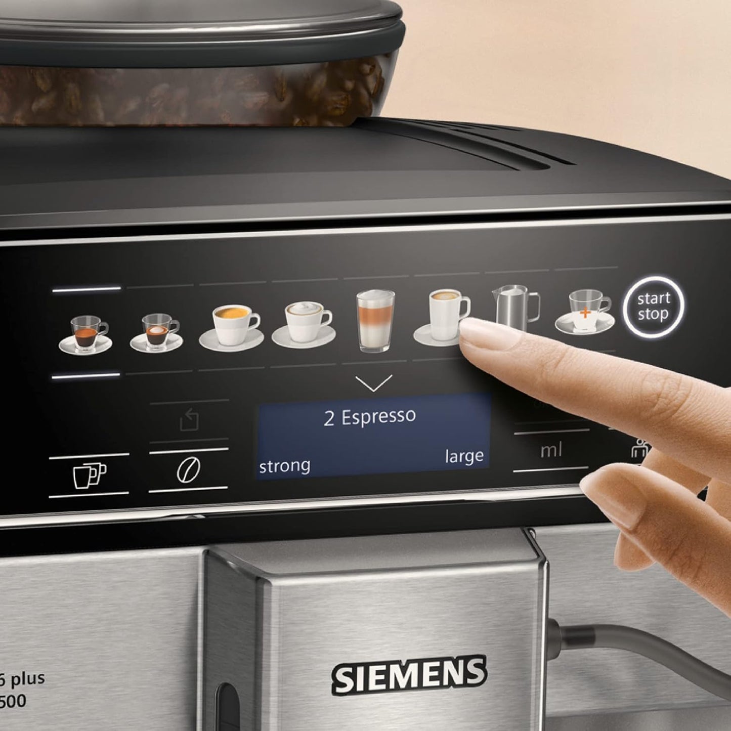 SIEMENS TE653M11GB EQ6 plus S300, Bean to Cup Fully Automatic Espresso Coffee Machine with milk system, 10 coffee varieties, 2 user profiles - Titanium