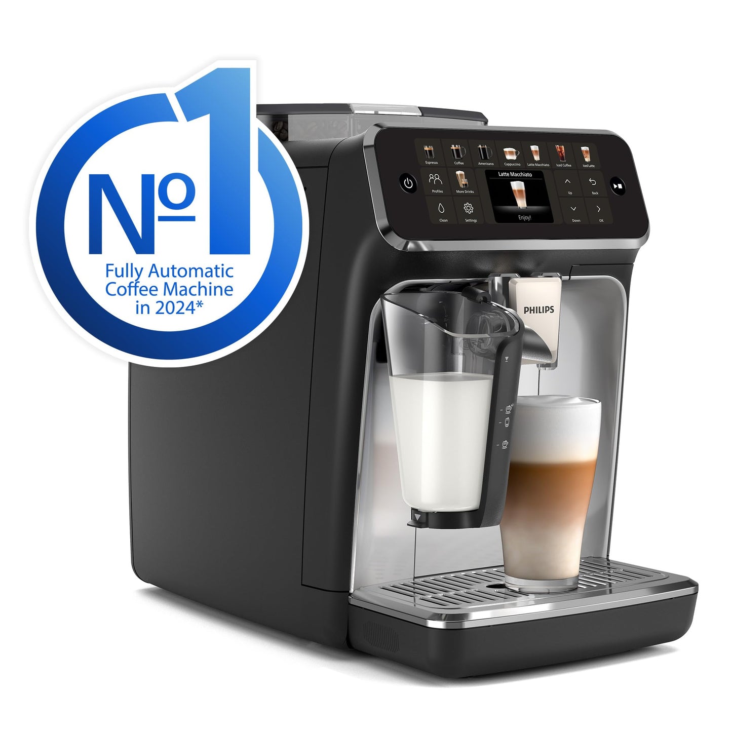 Philips 5500 Series Bean to Cup Coffee Machine – 20 Hot & Iced drinks, LatteGo Milk Frother, Fastest-to-Clean, 40% Quieter, Ceramic Grinder, Fully Automatic Espresso & Cappuccino maker – EP5546/70