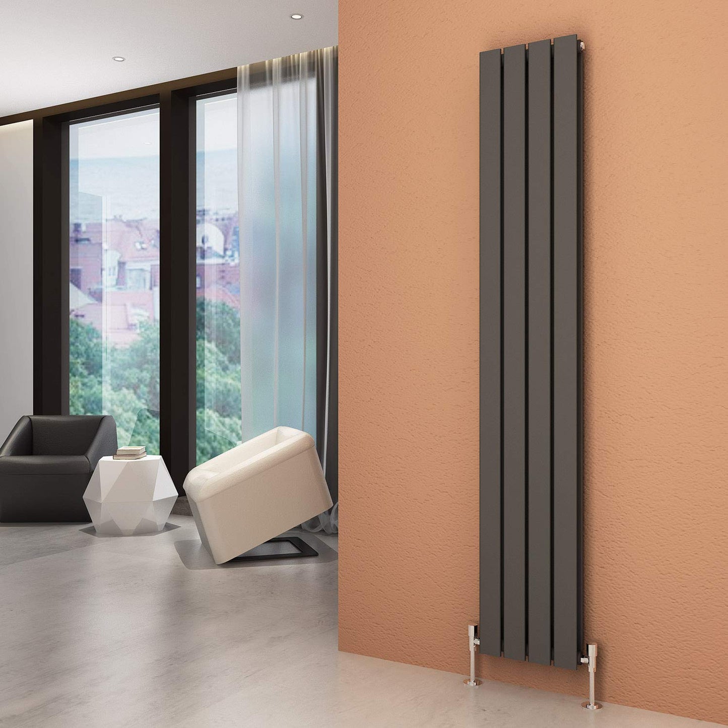 ELEGANT 1600 x 300 mm Vertical Designer Radiator Anthracite Double Flat Panel Column Tall Upright Central Heating Radiators