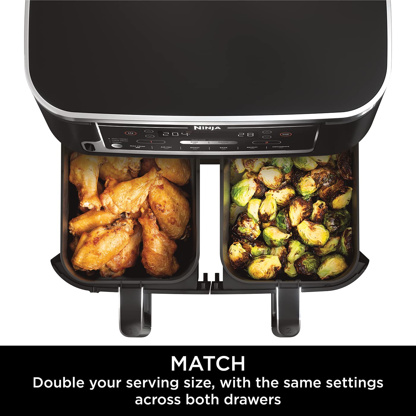 Ninja Double Stack XL Air Fryer, Vertical Dual Drawer Air Fryer with 4 cooking levels, 2 Drawers & 2 Racks, Space Saving Design, 9.5L Capacity, 6 Functions, 8 Portions, Tongs, Black/Copper SL400UKCP