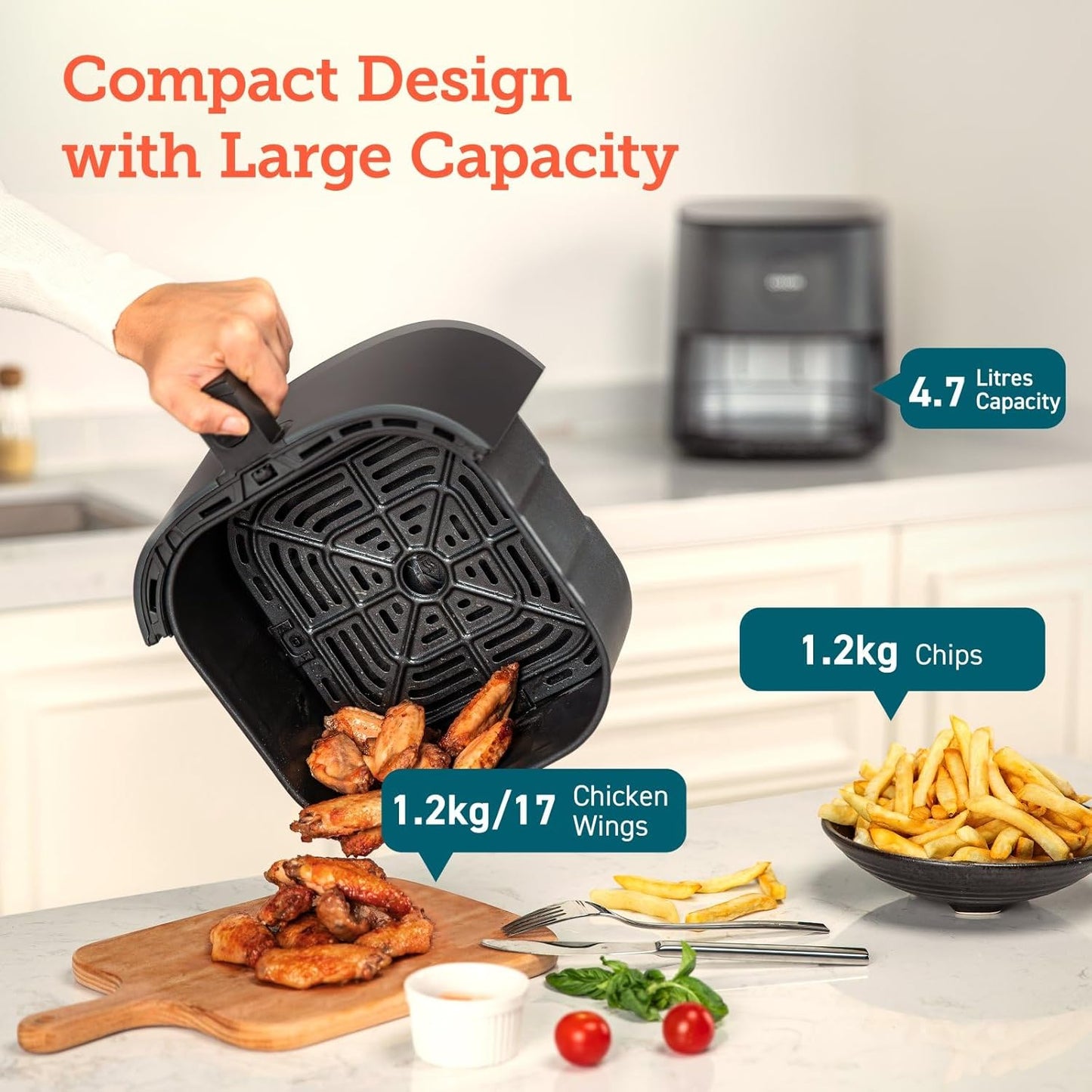 COSORI Air Fryer 4.7L, 9-in-1 Compact Air Fryers Oven, 130+ Recipes(Cookbook & Online), Max 230℃ Setting, Digital Tempered Glass Display, Quiet, 4 Portions, Non-Stick, Dishwasher Safe, 1500W