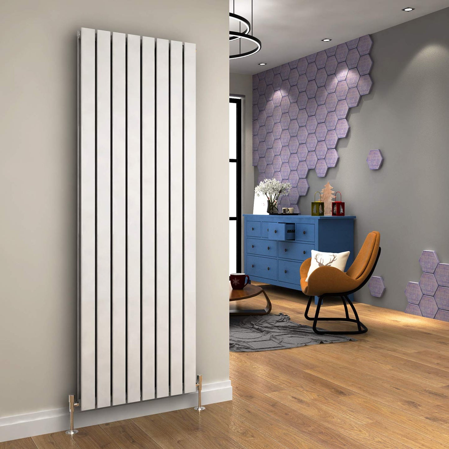 ELEGANT 1600 x 300 mm Vertical Designer Radiator Anthracite Double Flat Panel Column Tall Upright Central Heating Radiators