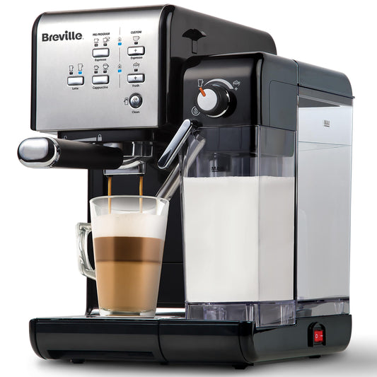 Breville Prima Latte Luxe One Touch Espresso Maker| Espresso, Latte Cappuccino Coffee Maker | 19 Bar Italian Pump | Automatic Milk Frother | ESE Coffee Pod Compatible | Black [VCF166]